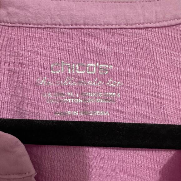 Chico’s The Ultimate Tee Long Sleeve lilac Stretch Top Size 3 Rayon Spandex - Picture 4 of 7